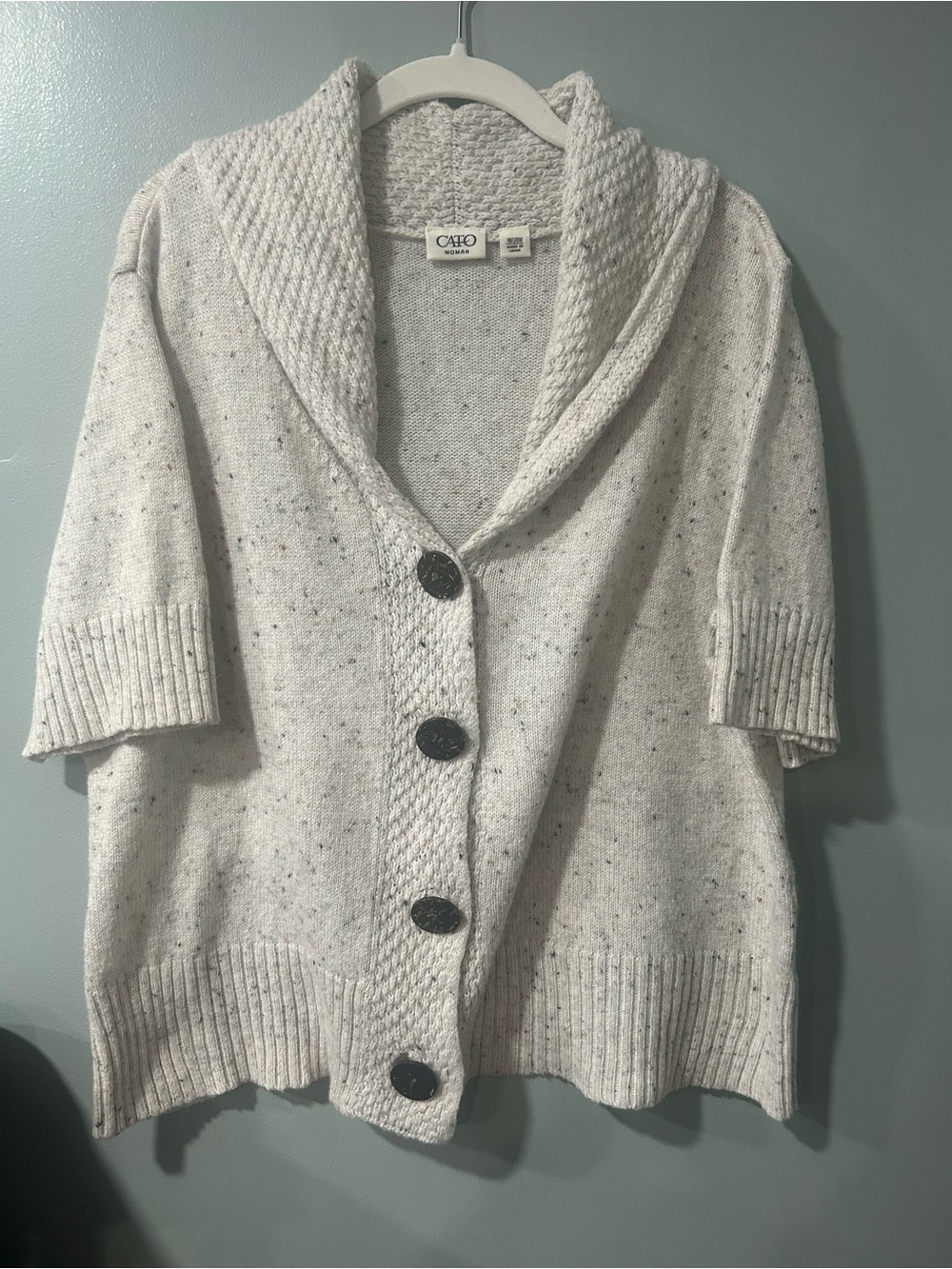 Cato Cream Speckled Shawl Collar Button Cardigan